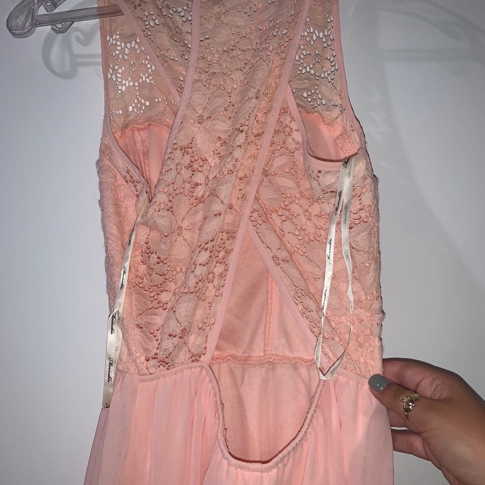 Pink Lace Flowy Dress Criss-Cross Back